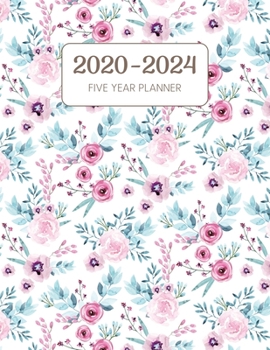 2020-2024 Five Year Planner: Monthly Agenda & Schedule with US Holidays - 60 Months or 5 Years - Pink Lace Flowers (Appointment Diary With Todo List & Notes)