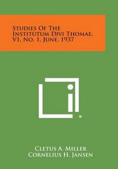 Paperback Studies of the Institutum Divi Thomae, V1, No. 1, June, 1937 Book