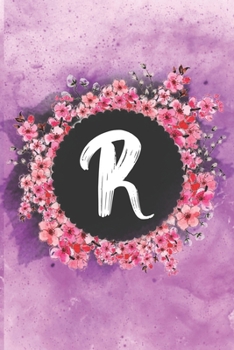 Cherry blossom flowers letter R journal: Personalized Monogram Initial R with pretty colorful watercolor pink floral sakura for women & girls || birthday gift idea