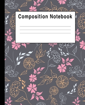 Composition Notebook: Grey Pink White Floral
