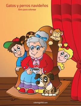 Paperback Gatos y perros navideños libro para colorear 1 [Spanish] Book