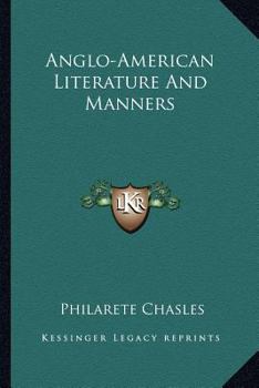 Paperback Anglo-American Literature And Manners Book