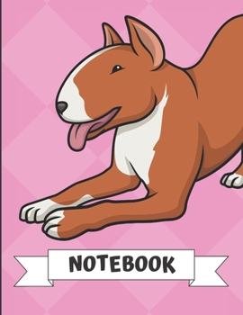 Notebook: Brown White Bull Terrier Dog Cartoon on a Pink Diamond Background. Book is Filled with Lined Journal Paper for Notes and Creating Writing.