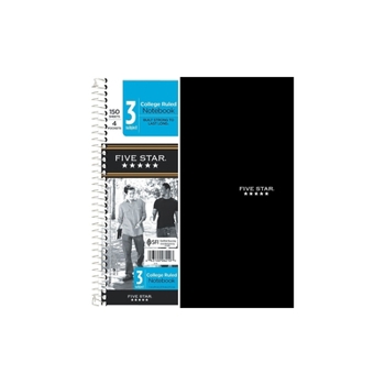 Spiral-bound Five Star 3-Subject Wirebound Notebook, 8-1/2 X 11, College Ruled, 150 Sheets, Black (72069) Book