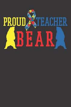 Paperback Notebook: Autism Bear Puzzle Ribbon Proud Teacher College Ruled 6x9 120 Pages Book