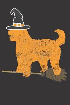 Paperback Notebook: Golden Doodle Dog Halloween Witch Vintage Dot Grid Dotted 6x9 120 Pages Book