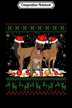 Paperback Composition Notebook: Christmas Belgian Malinois Santa Hat Lights Dog Gift Journal/Notebook Blank Lined Ruled 6x9 100 Pages Book