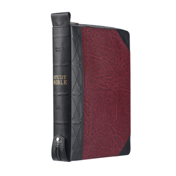 Imitation Leather KJV Study Bible, Standard Print Faux Leather - Thumb Index, King James Version Holy Bible, Burgundy/Black, Zipper Closure Book