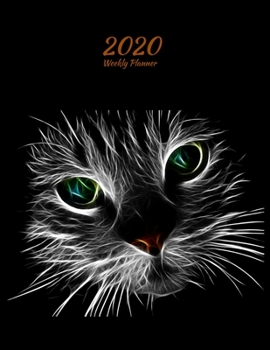 2020 Weekly Planner: Cat Black Cover | Agenda With Dot Grid Pages | 12 Months Calendar