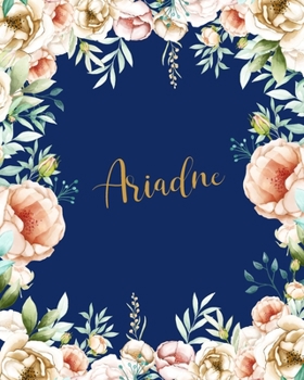 Ariadne Dotted Journal: Personalized Dotted Notebook Customized Name Dot Grid Bullet Journal Diary Paper Gift for Teachers Girls Womens Friends School Supplies Birthday Floral Gold Dark Blue