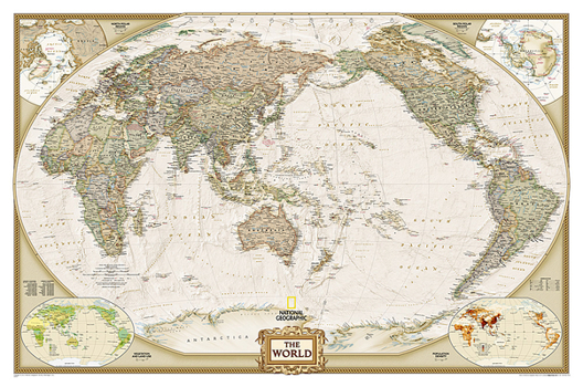 Unbound National Geographic World, Pacific Centered Wall Map - Executive - Laminated (46 X 30.5 In) Book