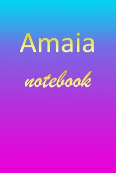 Amaia: Blank Notebook | Wide Ruled Lined Paper Notepad | Writing Pad Practice Journal | Custom Personalized First Name Initial A Blue Purple Gold  | ... Homeschool & University Organizer Daybook
