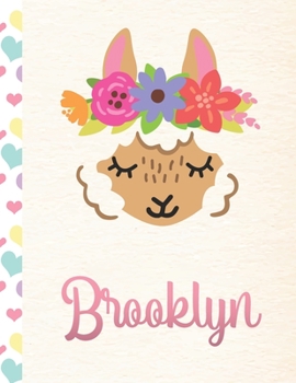 Paperback Brooklyn: Personalized Llama Journal For Girls - 8.5x11 110 Pages Notebook/Diary With Pink Name Book