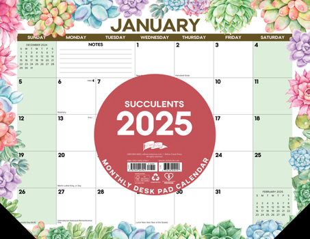 Calendar Succulents 2025 22 X 17 Large Monthly Deskpad Book