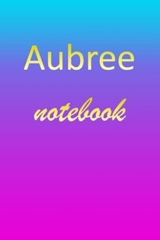 Aubree: Blank Notebook | Wide Ruled Lined Paper Notepad | Writing Pad Practice Journal | Custom Personalized First Name Initial A Blue Purple Gold  | ... Homeschool & University Organizer Daybook