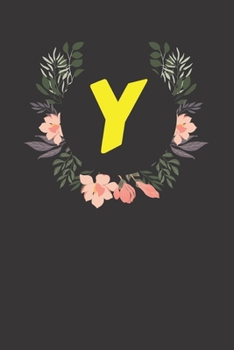 Paperback Letter Y Monogram Notebook: Black Matte Floral Cover Journal Book