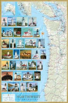 Northwest Lighthouses Illustrated Map & Guide Laminated Poster: Oregon, Washington & Alaska