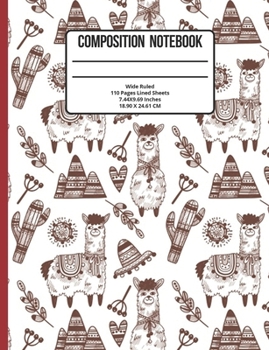 Paperback Composition Notebook Wide Ruled: Llama 110 Pages Book