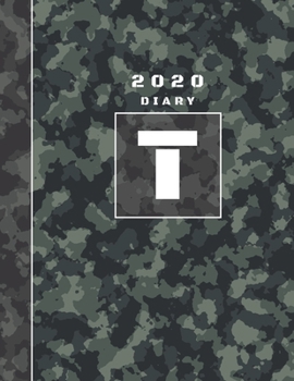Paperback Personalised 2020 Diary Week To View Planner: A4 Letter T Block Green And Black Camo Camouflage Organiser And Planner For The Year Ahead, School, Busi Book
