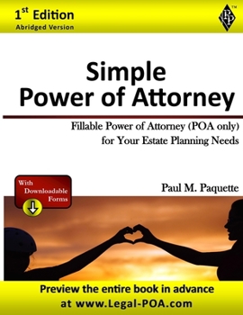 Paperback Simple Power of Attorney: Fillable Power of Attorney (POA Only) For Your Estate Planning Needs Book