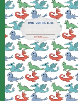 Paperback Handwriting Paper: Cute dragon dinosaur winter themed practice hand writing paper. Pre K 3rd grade. Double lined dotted guide. Large form Book
