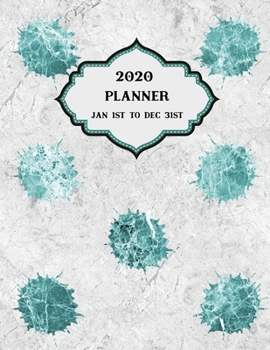 2020 Planner Weekly and Monthly Marble Green Splashes: January to December Calendar