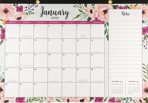 Hardcover 2023 Floral Desk Planner and Wall Calendar (11'' X 17'') Book