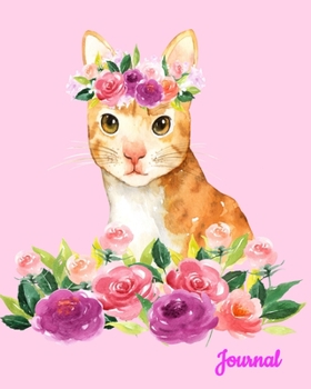 Journal: Cat In Flowers. Beautiful Watercolor Floral on an 8x10 Notebook with 100 Journal Lined Pages.