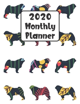 Paperback 2020 Monthly Planner: Pug Dog - 12 Month Planner Calendar Organizer Agenda with Habit Tracker, Notes, Address, Password, & Dot Grid Pages Book