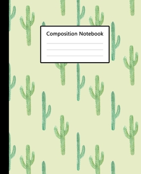 Composition Notebook : Cute Grey Colour Cactus Watercolor Pattern, 110 Pages 7.5"x9.25" College Wide Ruled Paper Notebook Journal, Blank Lined ... Boys for Home School College for Lectures.