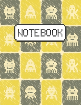 Paperback Notebook: Design with Comic Pixel Art 8bit Robots On Blue Background Perfect For Creating Notes Journal And Gift Ideas For Cowor Book