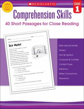 Paperback Comprehension Skills: 40 Short Passages for Close Reading: Grade 1 Book