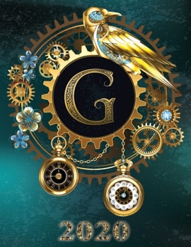 Paperback Weekly Planner Initial "G" Monogram 2020: Steampunk Teal Falcon and Clock Personalized 12-Month Large Print Letter-Sized Schedule Organizer by Week Co [Large Print] Book