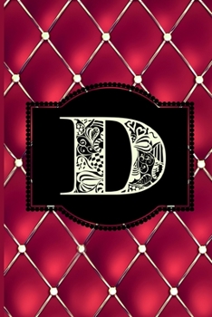 D: Monogram Journal or Diary. Captivating Ruby Red and Gold Diamond Design with a Decorative Uppercase Initial with Texture & Charm on a Vintage Black Cinema Marquee Notebook. (6x9 110 Blank Lined Pag