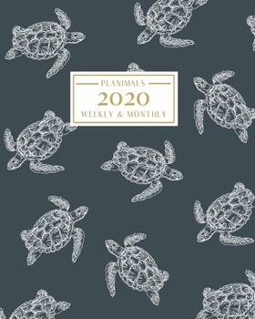 Paperback 2020: Weekly and Monthly Planner/Calendar Jan 2020 - Dec 2020 White Turtle Outline Pattern on Deep Navy Book