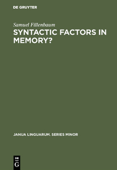 Hardcover Syntactic Factors in Memory? Book