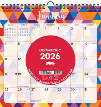 Calendar Geometric 2026 12 X 12 Spiral Wall Calendar Book