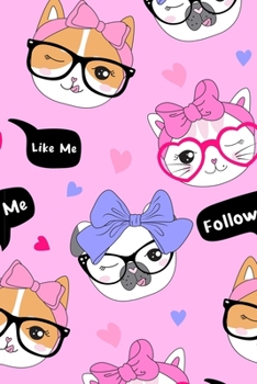 Super Cute Kawaii Social Media Cats and Pug Dogs with Bows Notebook: A notepad perfect for creative writing, note taking, doodling, and more!