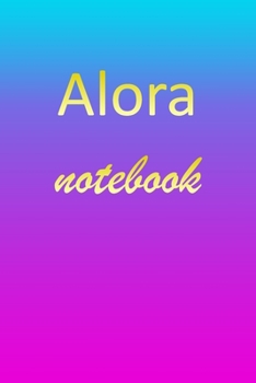 Alora: Blank Notebook | Wide Ruled Lined Paper Notepad | Writing Pad Practice Journal | Custom Personalized First Name Initial A Blue Purple Gold  | ... Homeschool & University Organizer Daybook