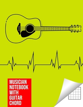 Paperback Musician Notebook with Guitar Chord - Guitar/Bass Fretboard Paper Cool Bassist Gift For A Bass Player Notebook guitar chords in Lime color Cover Book