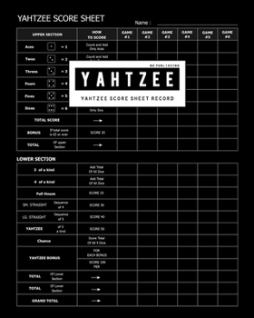BG Publishing Yahtzee Score Record: Yahtzee Game Sheet Keeper for Multiple Games of Yahtzee Score Cards with Players Write in the player name and record dice thrown