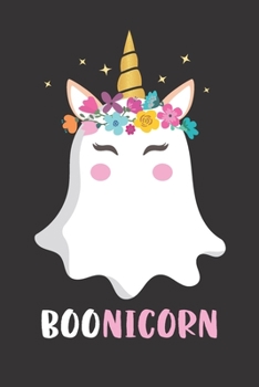 Boonicorn: Blank Lined Journal Notebook with Halloween Cute Ghost and Spirit, Unicorn Graphic Theme for Girls