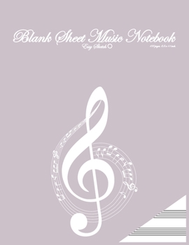 blank sheet music notebook: A4,  11 x 8,5 inch, 100 pages. 13 staves per page, brown cover, muzic key, clef, modern, with illustration.