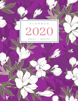 Planner 2020 Weekly Monthly: 8.5 x 11 Full Year Notebook Organizer Large | 12 Months - Jan to Dec 2020 | Vintage Magnolia Flower Buds Design Purple