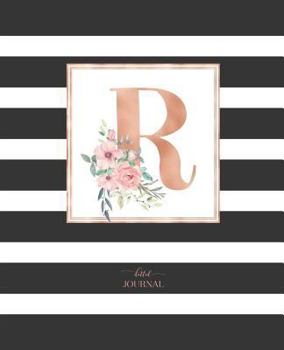 Dotted Journal: Dotted Grid Bullet Notebook Journal Black and White Stripes Rose Gold Monogram Letter R (7.5” x 9.25”) for Women Teens Girls and Kids