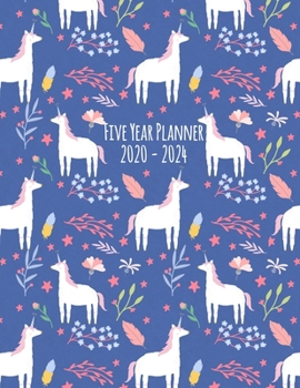 Paperback Five Year Planner: 2020-2024 Monthly Calendar - Unicorns Book