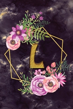 L: Personalized Dot Grid Bullet BUJO Notebook Journal Modern Floral Gold Initial Monogram Letter - Many Usage Handy Travel Size For Women Teens