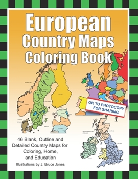 Paperback European Country Maps Coloring Book: 46 Blank, Outline and Detailed Country Maps for Coloring, Home, and Education Book