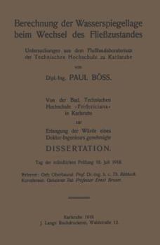 Paperback Berechnung Der Wasserspiegellage Beim Wechsel Des Fließzustandes [German] Book