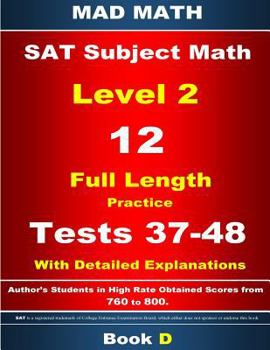 Paperback 2018 SAT Subject Level 2 Book D Tests 37-48 Book